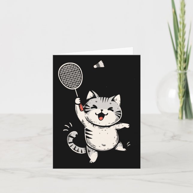 Funny Badminton Cat Cute Kitty Badminton Player Sh Card (Front)