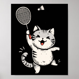 Funny Badminton Cat Cute Kitty Badminton Player Sh Poster