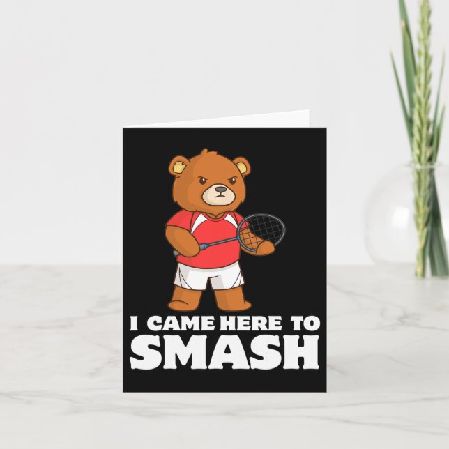 Funny Badminton Competitive Bear Player Smasher  Card (Front)
