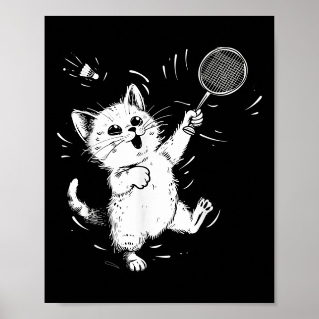 Funny Badminton Cute Cat Badminton Player Shuttle  Poster (Front)