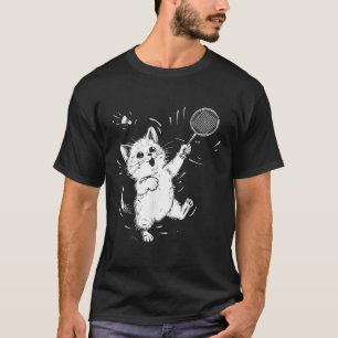 Funny Badminton Cute Cat Badminton Player Shuttle T-Shirt