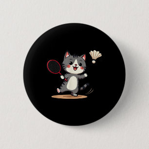 Funny Badminton Cute Cat Racket Shuttle Men Women  6 Cm Round Badge