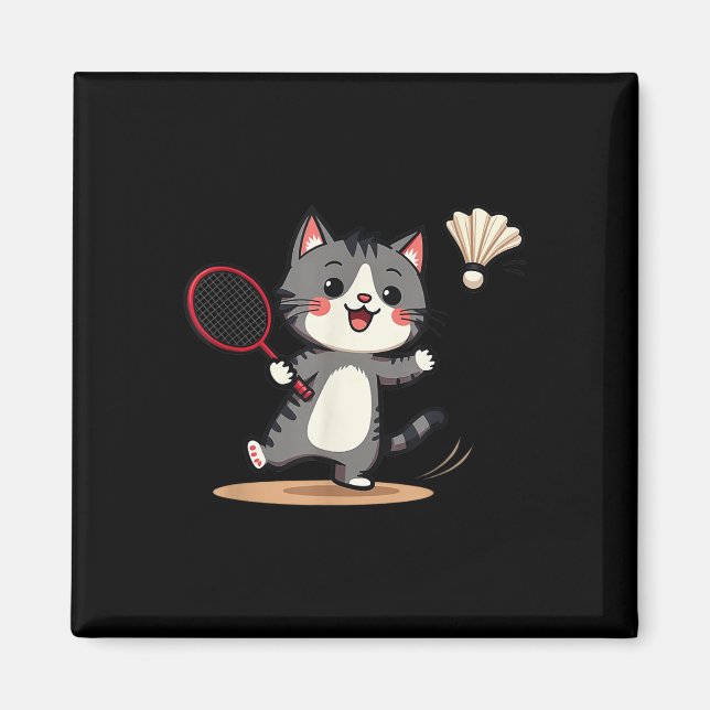 Funny Badminton Cute Cat Racket Shuttle Men Women  Magnet (Front)