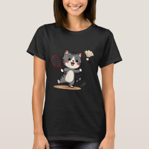 Funny Badminton Cute Cat Racket Shuttle Men Women T-Shirt