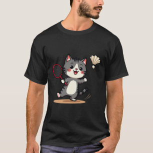 Funny Badminton Cute Cat Racket Shuttle Men Women T-Shirt