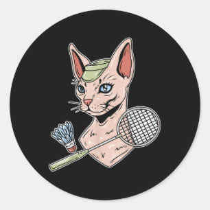 Funny Badminton Devon Rex Cat Shuttle  Classic Round Sticker