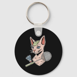 Funny Badminton Devon Rex Cat Shuttle Key Ring