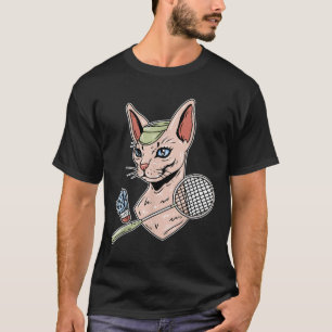 Funny Badminton Devon Rex Cat Shuttle T-Shirt