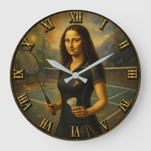 Funny Badminton Mona Lisa Shuttlecock Gift  Large Clock