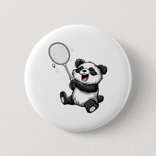 Funny Badminton Panda Badminton Player Shuttle Rac 6 Cm Round Badge
