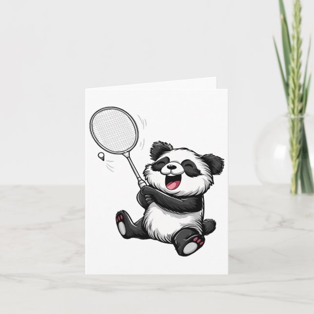 Funny Badminton Panda Badminton Player Shuttle Rac Card (Front)