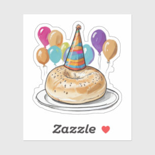 Funny Bagel with Party Hat and Balloons