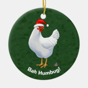 Funny Bah Humbug Chicken in Santa Hat Poops xmas Ceramic Tree Decoration