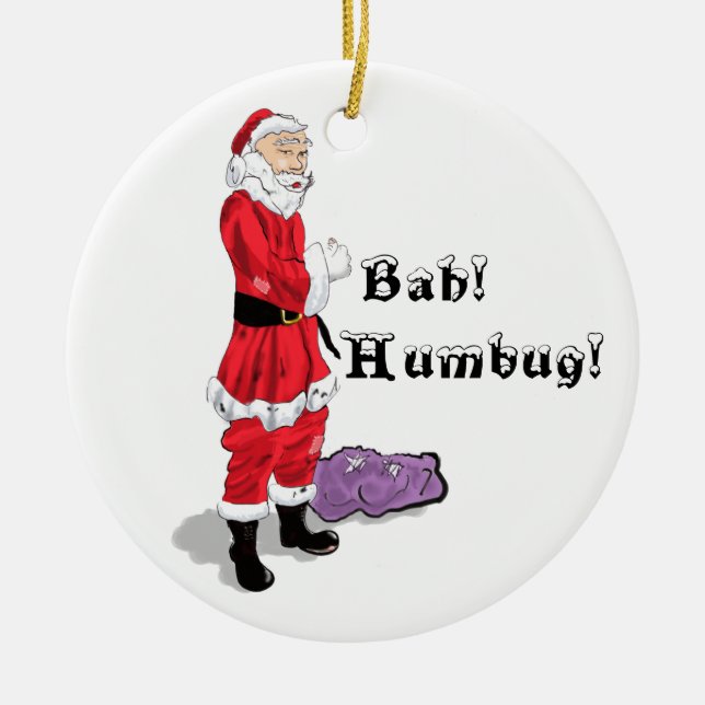 Funny Bah Humbug Christmas Santa  Ceramic Tree Decoration (Front)