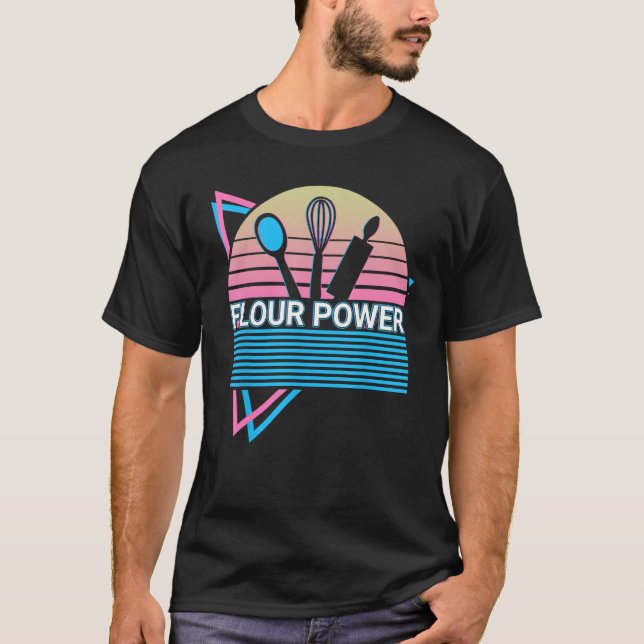 Funny Baking Baker Retro Flour Power T-Shirt (Front)