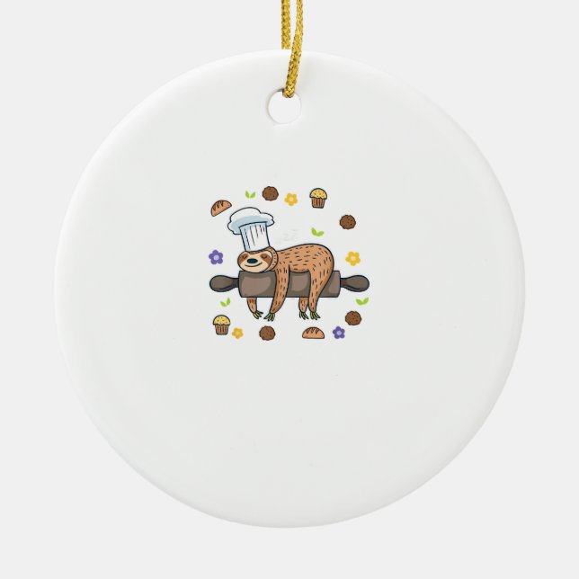 Funny Baking Gifts - Sloth Baker Cupcake Lover - B Ceramic Tree Decoration (Front)