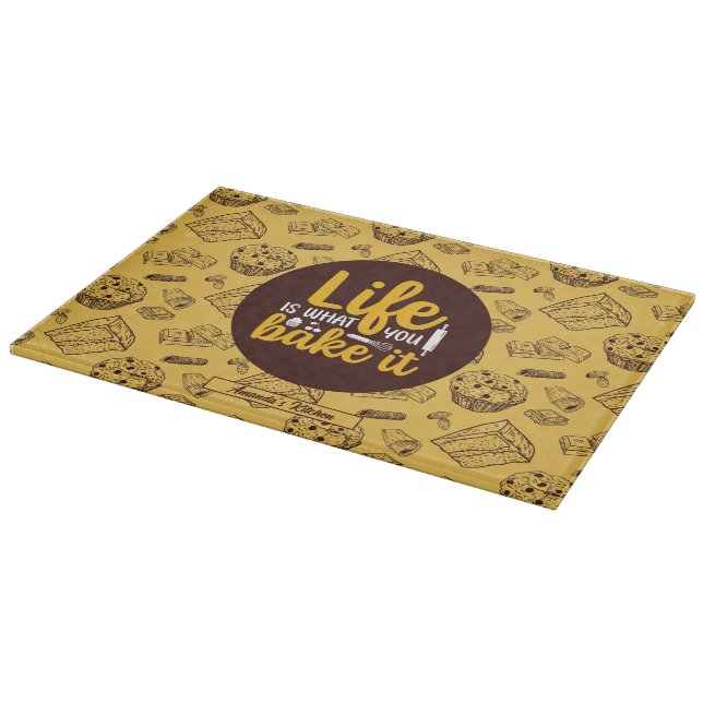 Funny Baking Life Quote Cake Muffin Bakery Pattern Cutting Board (Corner)