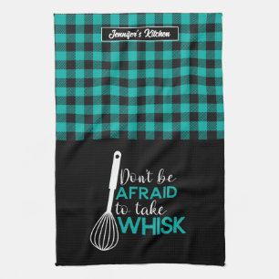 Funny Baking Pun Baker Take Whisk Plaid Pattern Tea Towel