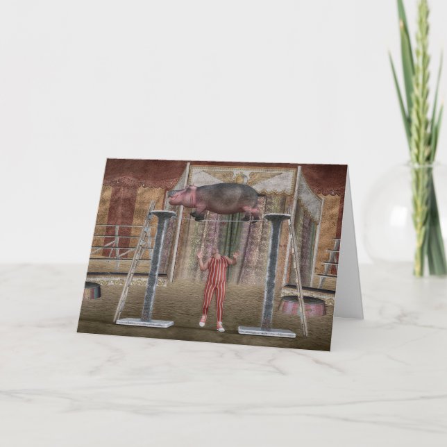 Funny Balancing Hippopotamus Card (Front)