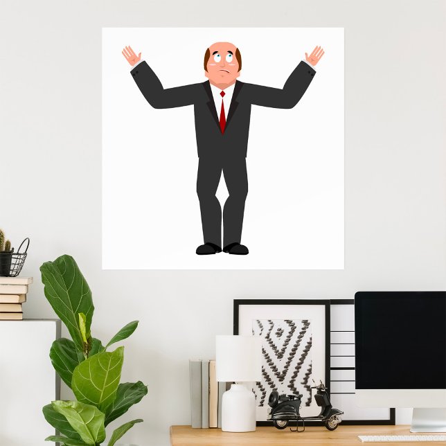 Funny Bald Businessman Shrugging Humourous  Poster (Creator Uploaded)