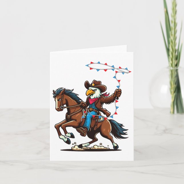 Funny Bald Eagle Cowboy Horseback Riding Swinging  Card (Front)