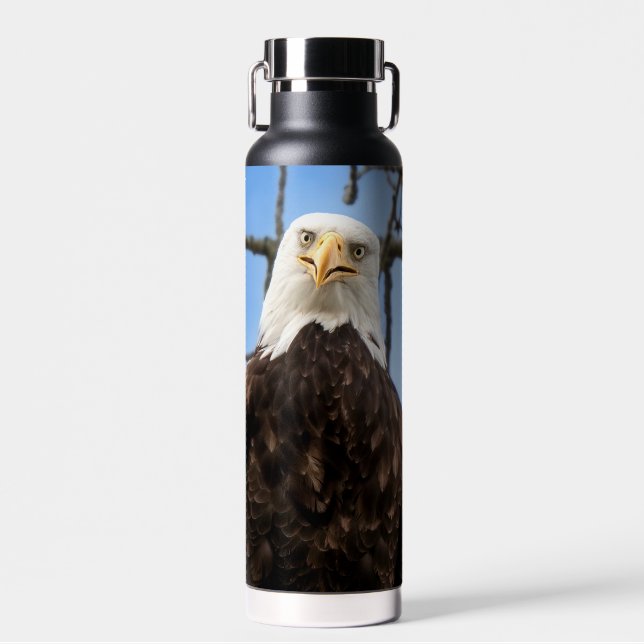 Funny Bald Eagle Face Wildlife Photography Water Bottle (Front)