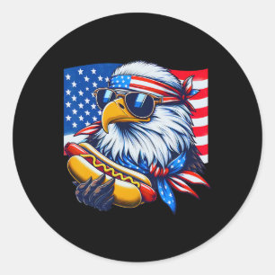 Funny Bald Eagle Hotdog American Flag 4th Of July Classic Round Sticker