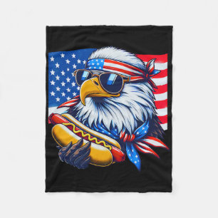 Funny Bald Eagle Hotdog American Flag 4th Of July Fleece Blanket