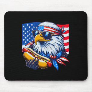 Funny Bald Eagle Hotdog American Flag 4th Of July Mouse Pad