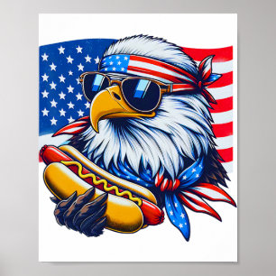 Funny Bald Eagle Hotdog American Flag 4th Of July Poster