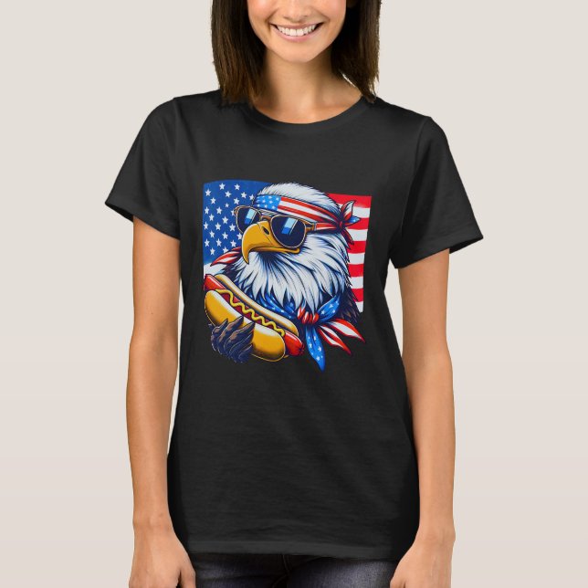 Funny Bald Eagle Hotdog American Flag 4th Of July  T-Shirt (Front)