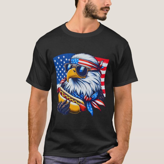 Funny Bald Eagle Hotdog American Flag 4th Of July  T-Shirt (Front)