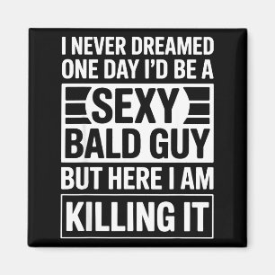 Funny Bald Man Art For Men Boys Bald Dad Bald Guy  Magnet