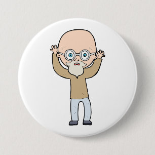 Funny Bald Quirky Old Man with Beard 7.5 Cm Round Badge
