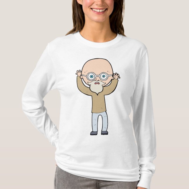 Funny Bald Quirky Old Man with Beard T-Shirt (Front)