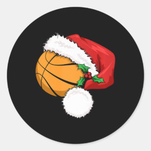 Funny Ball Basketball Santa Hat Merry Christmas Xm Classic Round Sticker