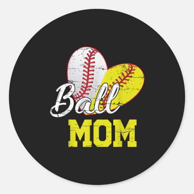 Funny Ball Mom Softball Baseball For Women Mothers Classic Round Sticker (Front)