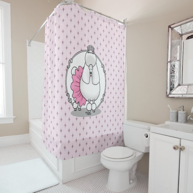 Funny Ballet Ballerina Princess Poodle Dog (white) Shower Curtain (In Situ)