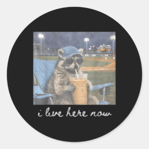 Funny Ballfield Baseball Racoon Ice Coffee Live Classic Round Sticker