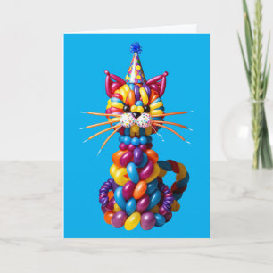 Funny Balloon Cat Art Colourful Animal Humour Card