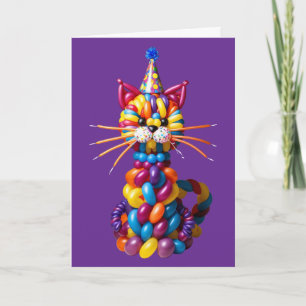 Funny Balloon Cat Art Colourful Animal Humour Card