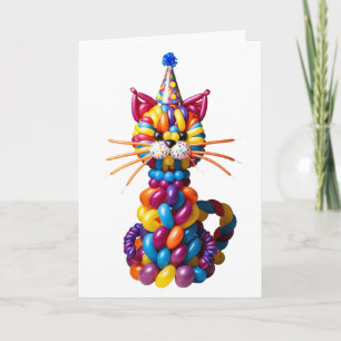 Funny Balloon Cat Art Colourful Animal Humour Card