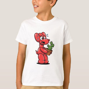 Funny Balloon Dog Holding Cactus Kids T-Shirt