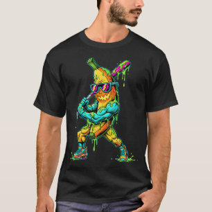 Funny Banana Baseball Slugger Slime Cartoon T-Shirt