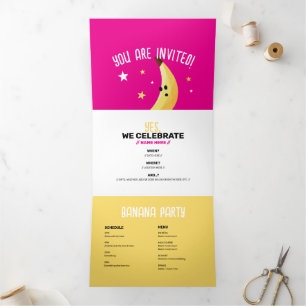 Funny Banana Party custom kit modern and editable Tri-Fold Invitation