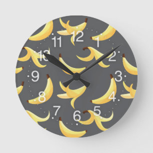 Funny Banana Party pattern colourful - editable Round Clock