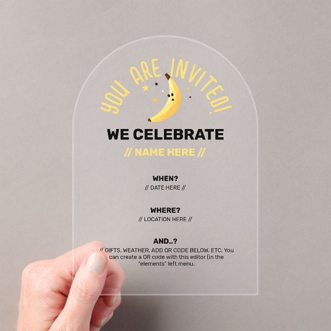 Funny Banana Pun Party pattern colourful - editabl Acrylic Invitations (Insitu (Handheld))