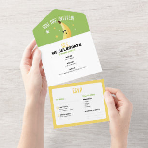 Funny Banana Pun Party pattern colourful - editabl All In One Invitation