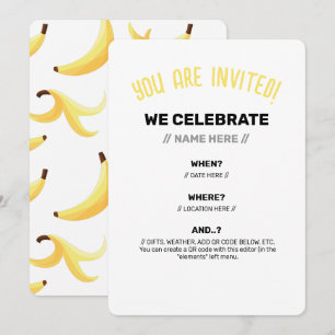Funny Banana Pun Party pattern colourful - editabl Invitation