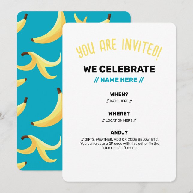 Funny Banana Pun Party pattern colourful - editabl Invitation (Front/Back)